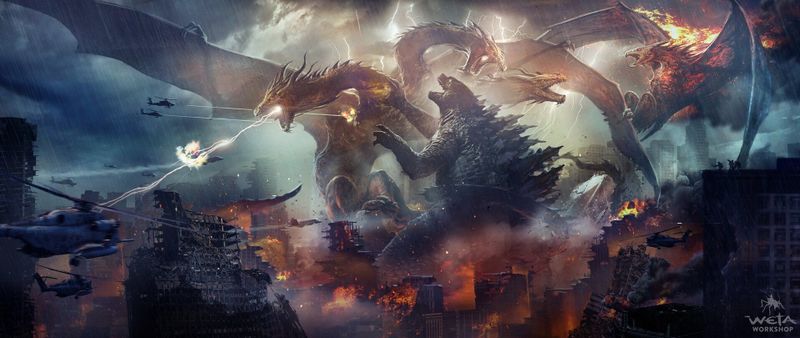 File:KOTM Concept Art - Godzilla and Rodan vs. King Ghidorah.jpg