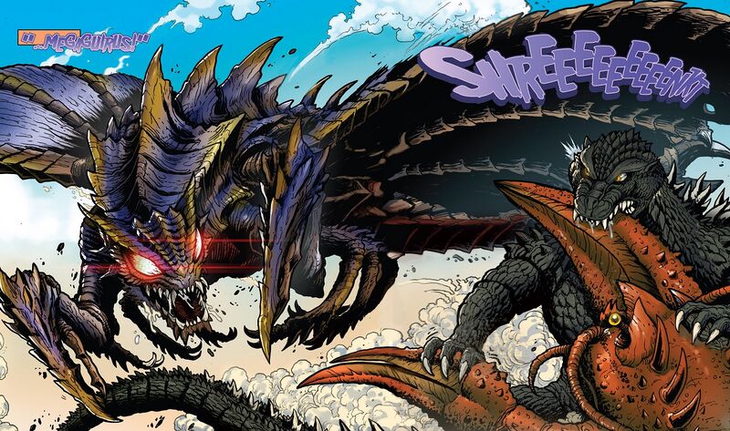 File:Megaguirus with Godzilla & Ebirah in Godzilla Rulers of Earth.jpg