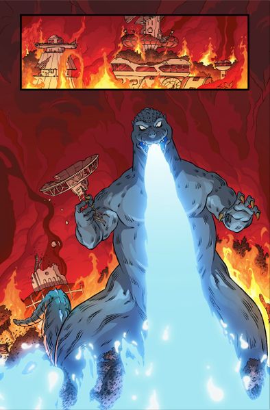 File:Godzilla Monsters & Protectors - Godzilla burns down city.jpg