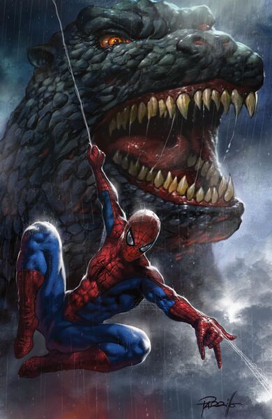 File:Godzilla vs. Spider-Man - Virgin Rebel Base Comics Variant by Lucio Parrillo.jpg