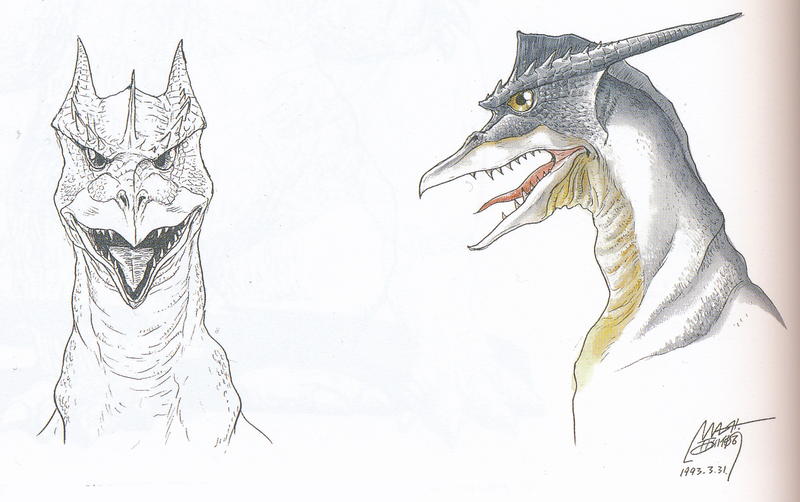 File:Concept Art - White Rodan heads by Shinji Nishikawa.png