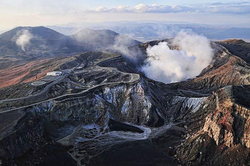 File:Aerial View of Mount Aso (smoking stage).jpg