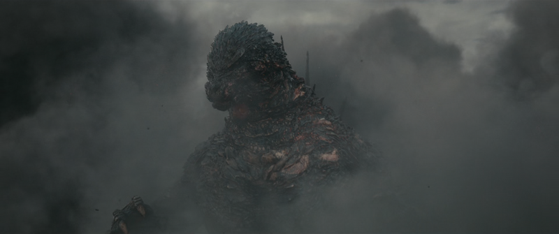 File:Godzilla Minus One - Godzilla with burns after destroying Takao.png